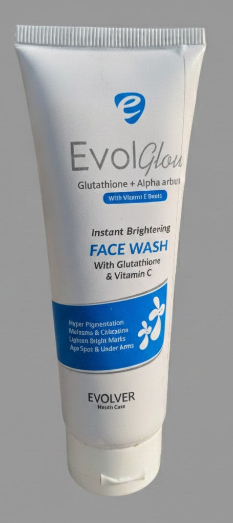 EvolGlow Brightening Face Wash – Glutathione, Alpha Arbutin & Vitamins C & E