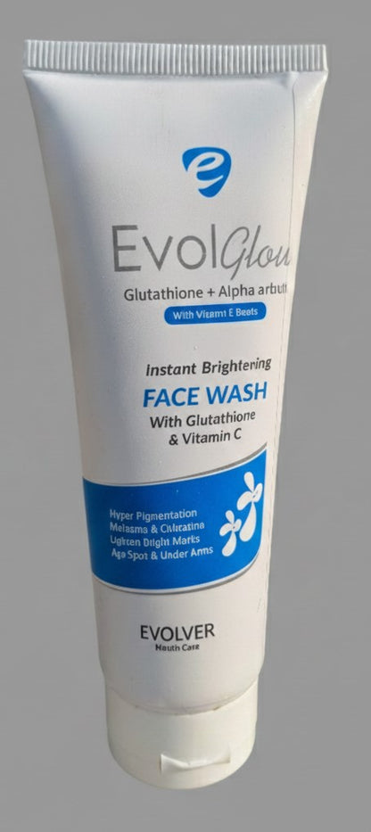 EvolGlow Brightening Face Wash – Glutathione, Alpha Arbutin & Vitamins C & E