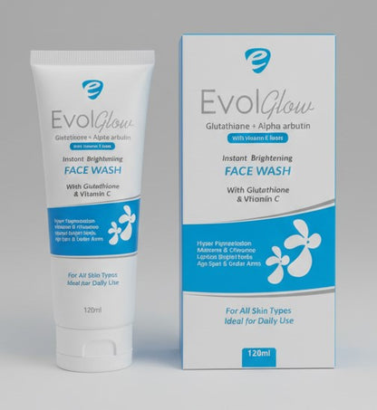 EvolGlow Brightening Face Wash – Glutathione, Alpha Arbutin & Vitamins C & E